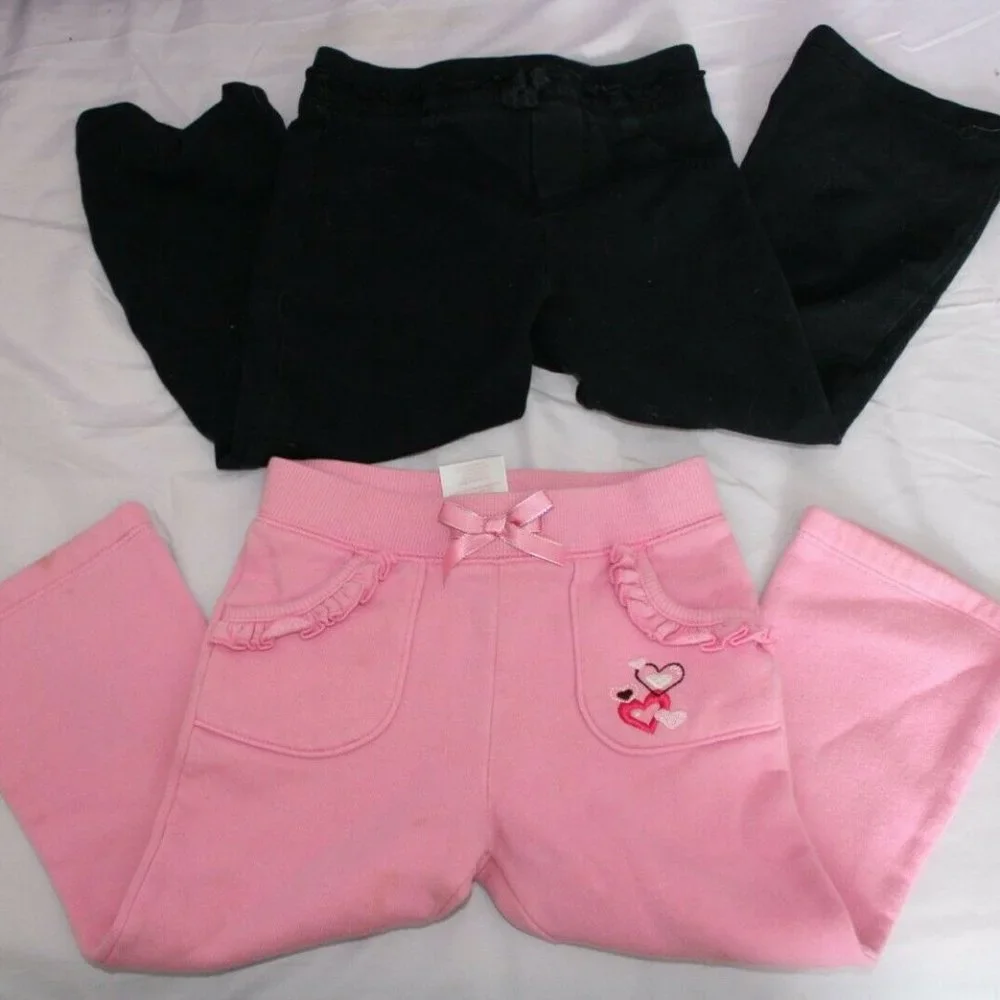 Girls Sweatpants 2T Pink Black Kids Pants Carter's Toughskins Pajama Bottoms